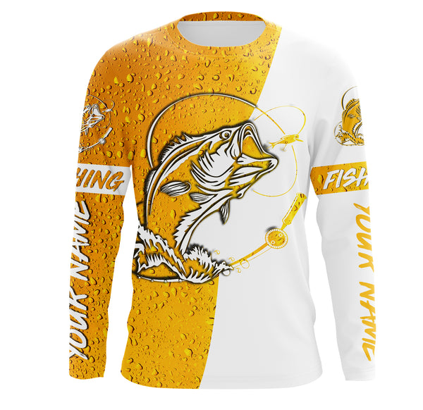Fishing and beer Bass Fishing Custom Long Sleeve performance Fishing Shirts, Bass Fishing jerseys - IPHW1792