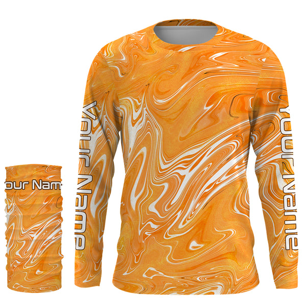 Fall Orange Sea wave camo Custom Long Sleeve performance Fishing Shirts, Autumn Fishing jerseys - IPHW1793