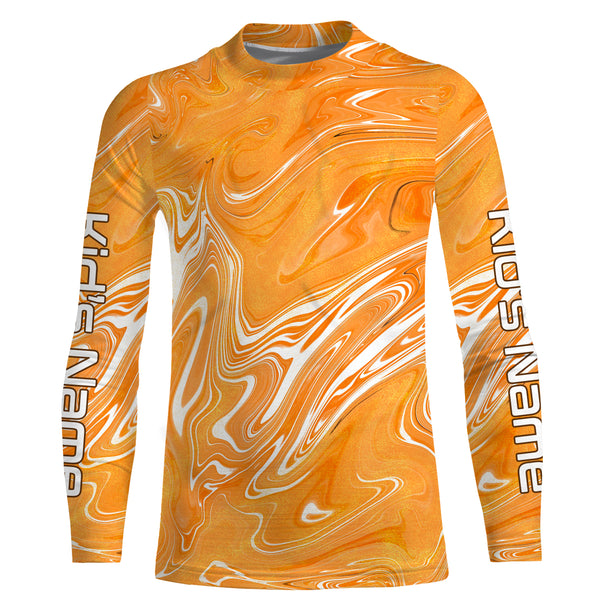 Fall Orange Sea wave camo Custom Long Sleeve performance Fishing Shirts, Autumn Fishing jerseys - IPHW1793