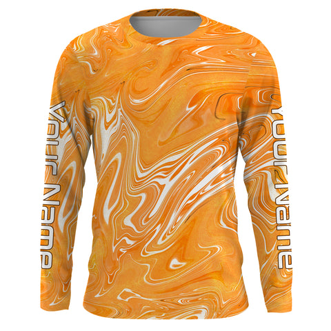 Fall Orange Sea wave camo Custom Long Sleeve performance Fishing Shirts, Autumn Fishing jerseys - IPHW1793