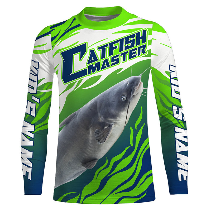 River Blue Catfish Custom Long Sleeve Fishing Shirts, Catfish Tournament Fishing Apparel | Green IPHW3624 Long Sleeves Hooded UPF / 5XL