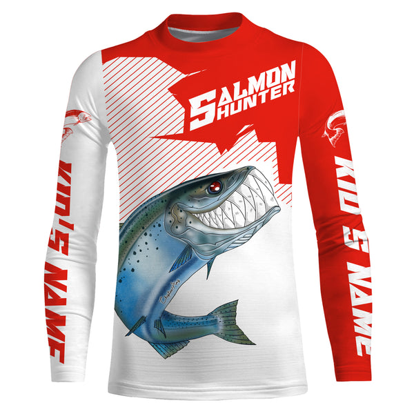 Angry Chinook King Salmon Custom Long sleeve Fishing Shirts, Salmon hunter Fishing jerseys | red IPHW3338