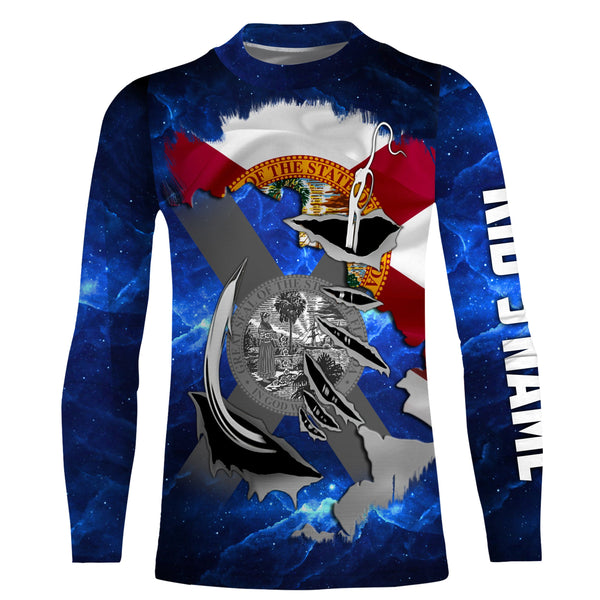 FL Fishing Fish Hook Florida Flag UV protection Custom long sleeves Patriotic fishing apparel gifts - NQS3659