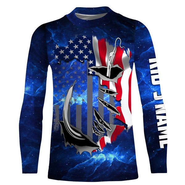 US Fishing Fish Hook American Flag UV protection Custom long sleeves Patriotic fishing apparel gifts - NQS3660