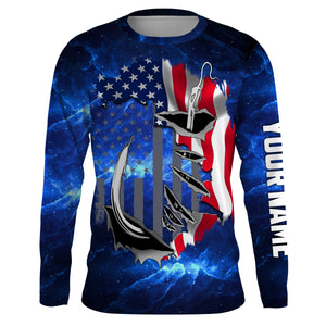 US Fishing Fish Hook American Flag UV protection Custom long sleeves Patriotic fishing apparel gifts - NQS3660