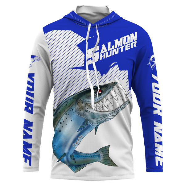 Angry Chinook King Salmon Custom Long sleeve Fishing Shirts, Salmon hunter Fishing jerseys | blue IPHW3352