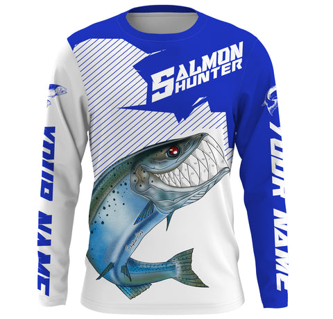Angry Chinook King Salmon Custom Long sleeve Fishing Shirts, Salmon hunter Fishing jerseys | blue IPHW3352
