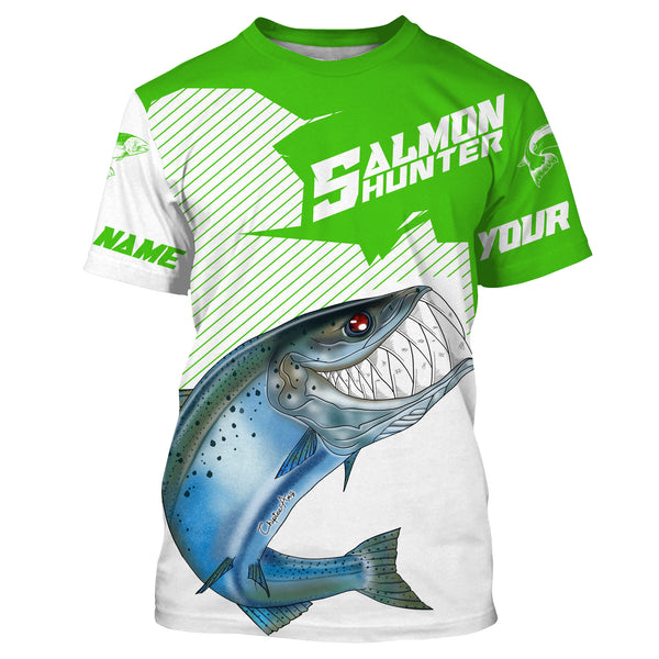 Angry Chinook King Salmon Custom Long sleeve Fishing Shirts, Salmon hunter Fishing jerseys | green IPHW3353