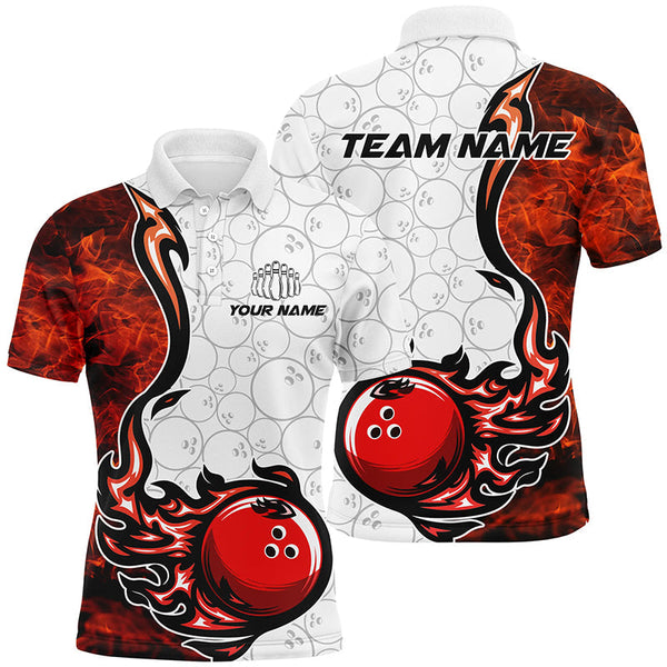 Custom Flame Bowling Shirts For Men Bowling Ball Pattern Bowling Team Jerseys For Bowlers IPHW5495