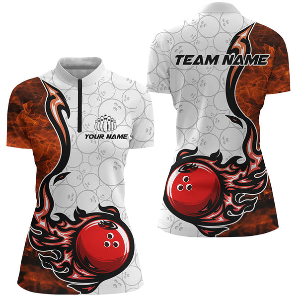 Custom Flame Bowling Shirts For Women Bowling Ball Pattern Bowling Team Jerseys For Bowlers IPHW5495
