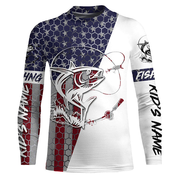 Tuna American Flag Custom Long Sleeve Fishing Shirts, Tuna Saltwater Patriotic Fishing Jerseys IPHW4014