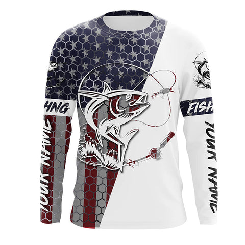 Tuna American Flag Custom Long Sleeve Fishing Shirts, Tuna Saltwater Patriotic Fishing Jerseys IPHW4014