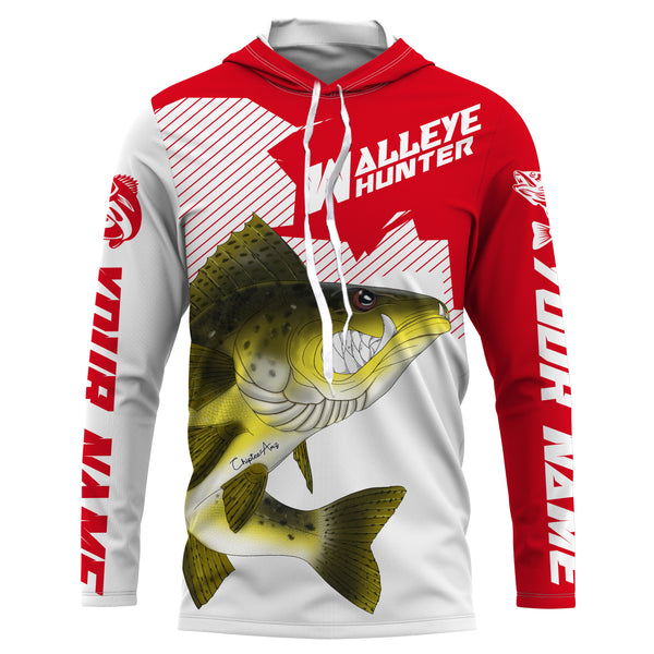 Angry Walleye Custom Long sleeve performance Fishing Shirts, Walleye hunter Fishing jerseys | red IPHW3360