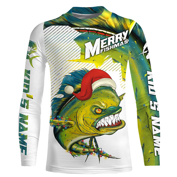 Merry Fishmas Angry Mahi Mahi Custom Christmas Fishing Shirts, Best Christmas Fishing Gifts IPHW3727