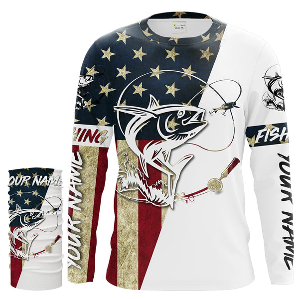 Tuna Fishing American Flag Custom UV Long Sleeve Fishing Shirts, personalized Patriotic Fishing gifts - IPHW1611