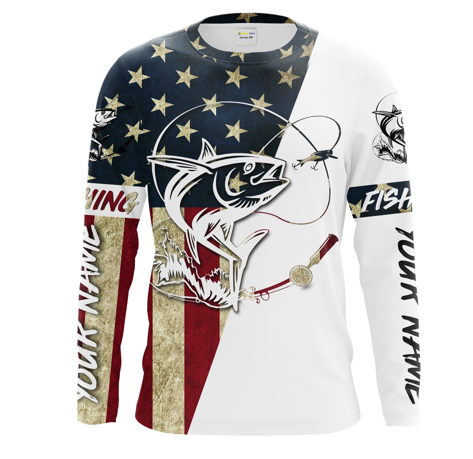 Tuna Fishing American Flag Custom UV Long Sleeve Fishing Shirts, personalized Patriotic Fishing gifts - IPHW1611