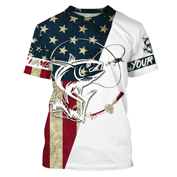 Tuna Fishing American Flag Custom UV Long Sleeve Fishing Shirts, personalized Patriotic Fishing gifts - IPHW1611