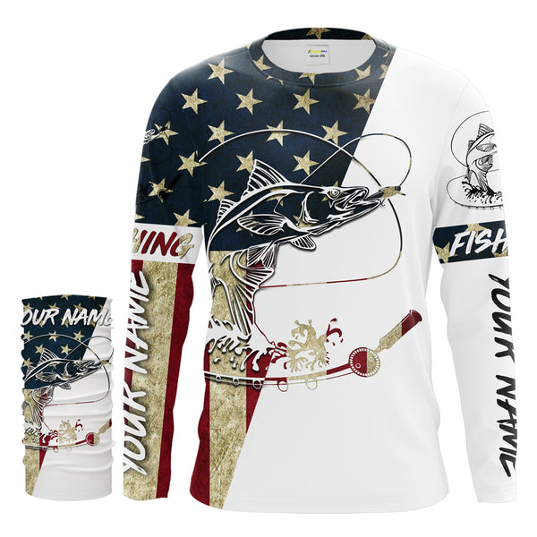 Snook Fishing American Flag Custom UV Long Sleeve Fishing Shirts, personalized Patriotic Fishing gifts - IPHW1612