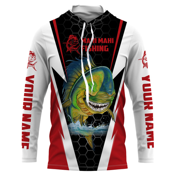 Angry Mahi Mahi Fishing jerseys, Custom Mahi Fishing Long Sleeve Fishing tournament shirts | red IPHW3369