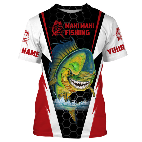 Angry Mahi Mahi Fishing jerseys, Custom Mahi Fishing Long Sleeve Fishing tournament shirts | red IPHW3369