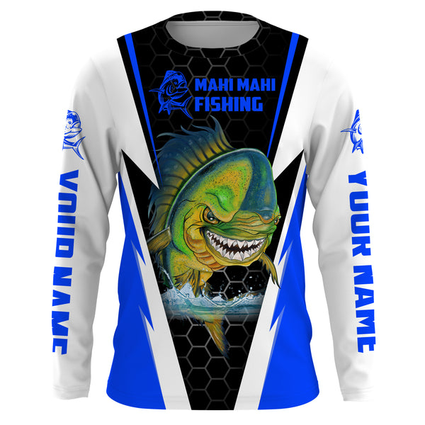 Angry Mahi Mahi Fishing jerseys, Custom Mahi Fishing Long Sleeve Fishing tournament shirts | blue IPHW3370