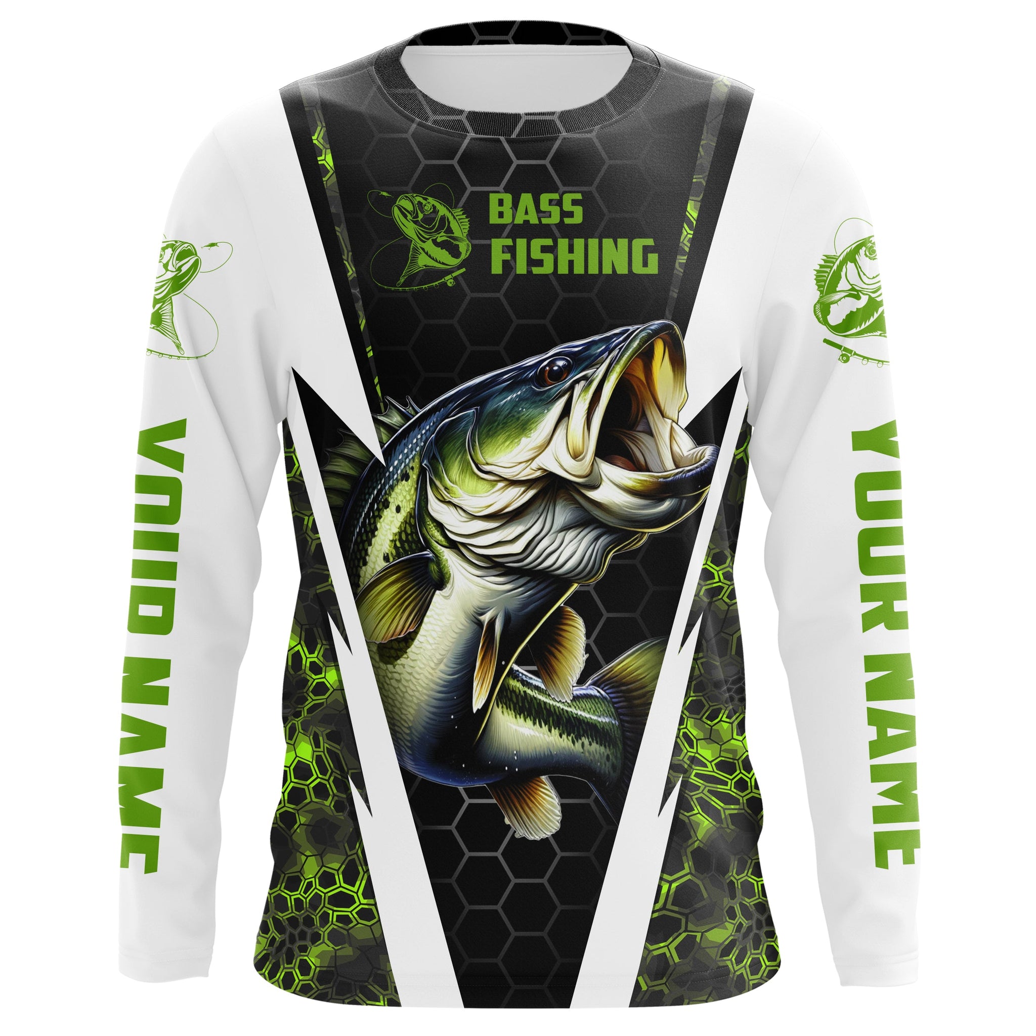 Personalized Bass Fishing Jerseys, Bass Fishing Long Sleeve Fishing Tournament Shirts | Green Camo IPHW3515 Long Sleeves UPF / 5XL