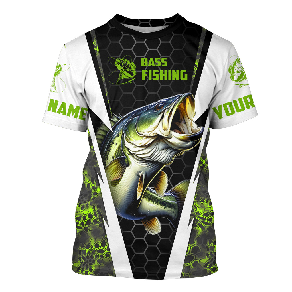 Personalized Bass Fishing Jerseys, Bass Fishing Long Sleeve Fishing Tournament Shirts | Green Camo IPHW3515 T-Shirt UPF / 2XL