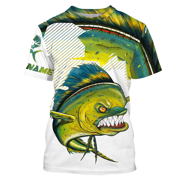 Angry Mahi Mahi Custom Long Sleeve Performance Fishing Shirts, Mahi Mahi Tournament Fishing Shirts IPHW3731