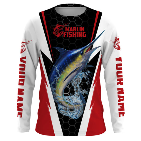 Personalized Marlin Fishing jerseys, Marlin Fishing Long Sleeve Fishing tournament shirts | red - IPHW2381