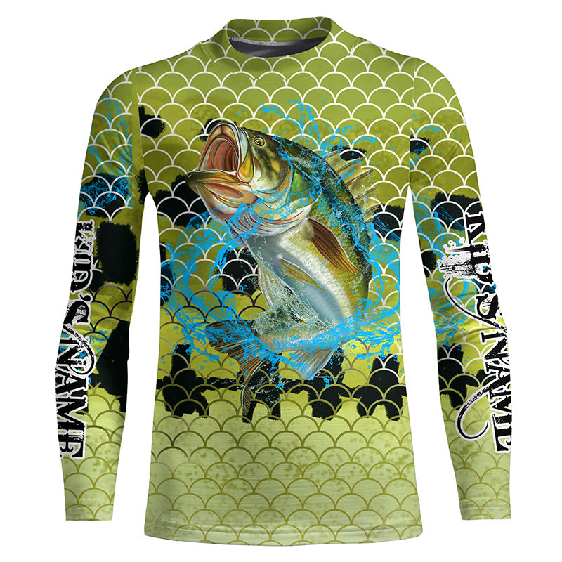 Myfihu Personalized Bass Fishing Jerseys, Bass Fishing Long Sleeve Fishing Tournament Shirts | Blue - IPHW1697, T-Shirt UPF / XL