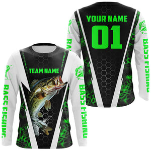 Personalized Bass Fishing Sport Jerseys, Bass Fishing Long Sleeve Tournament Shirts | Green Camo IPHW4575
