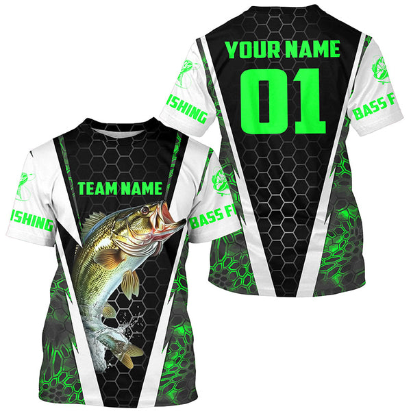 Personalized Bass Fishing Sport Jerseys, Bass Fishing Long Sleeve Tournament Shirts | Green Camo IPHW4575