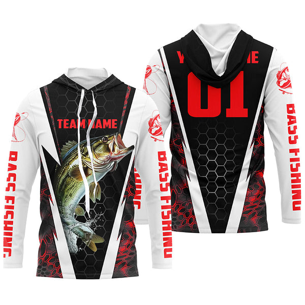 Personalized Bass Fishing Sport Jerseys, Bass Fishing Long Sleeve Tournament Shirts | Red Camo IPHW4576