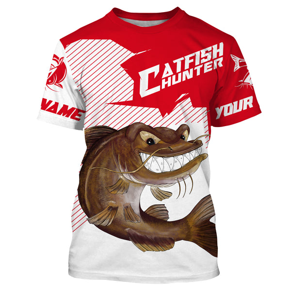 Angry Catfish Custom Long sleeve performance Fishing Shirts, Catfish hunter Fishing jerseys | red IPHW3377