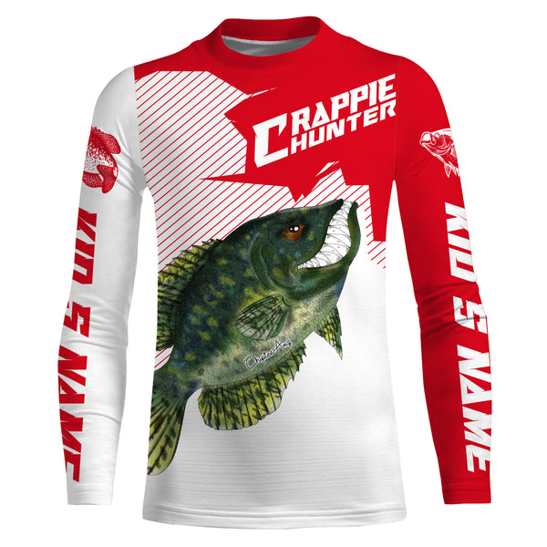 Angry Crappie Custom Long sleeve performance Fishing Shirts, Crappie hunter Fishing jerseys | red IPHW3380