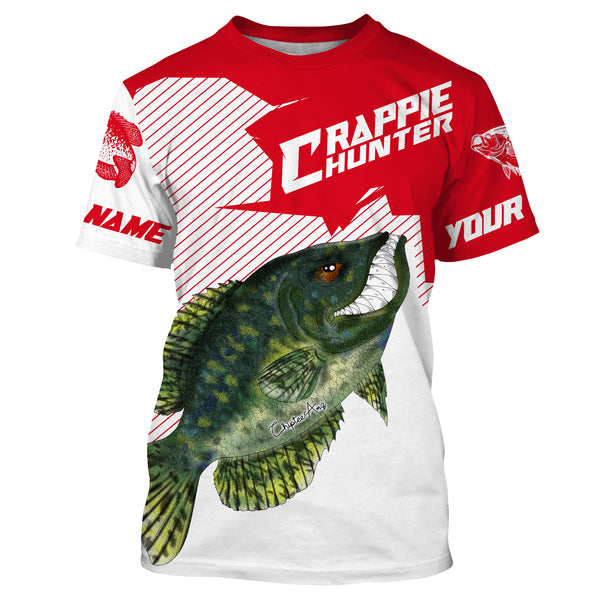 Angry Crappie Custom Long sleeve performance Fishing Shirts, Crappie hunter Fishing jerseys | red IPHW3380