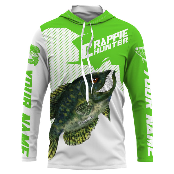 Angry Crappie Custom Long sleeve performance Fishing Shirts, Crappie hunter Fishing jerseys | green IPHW3381