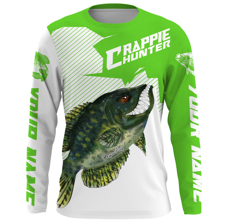 Angry Crappie Custom Long sleeve performance Fishing Shirts, Crappie hunter Fishing jerseys | green IPHW3381