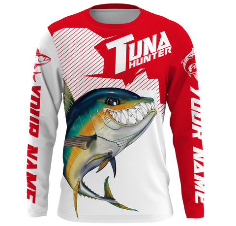 Angry Yellowfin Tuna Custom Long sleeve Fishing Shirts, Tuna hunter Fishing jerseys | red IPHW3383