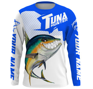 Angry Yellowfin Tuna Custom Long sleeve Fishing Shirts, Tuna hunter Fishing jerseys | blue IPHW3385