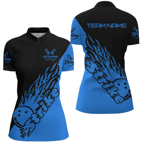 Custom Bowling Shirts For Women, Bowling Team Shirts Bowling Strike | Black And Blue IPHW5167