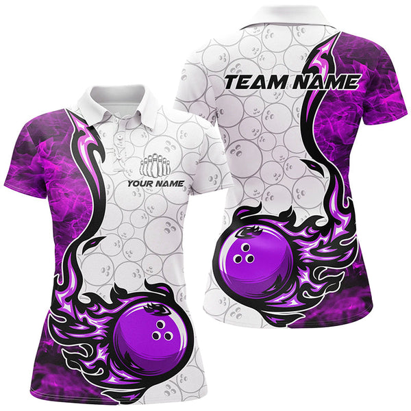 Custom Purple Flame Bowling Shirts For Women Bowling Pattern Bowling Team Jerseys Bowlers IPHW5511
