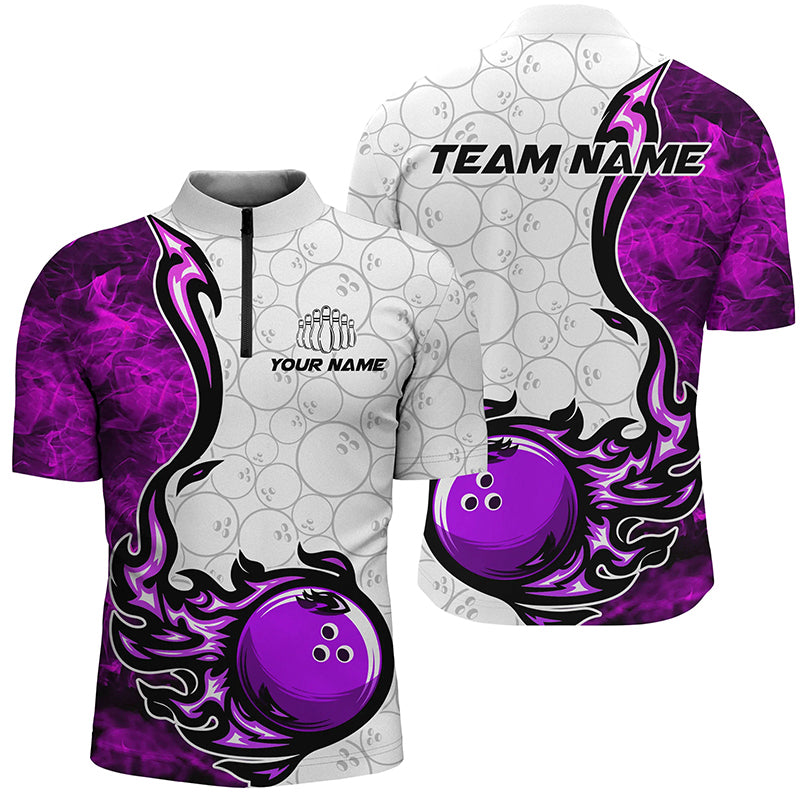Custom Purple Flame Bowling Shirts For Men Bowling Ball Pattern Bowling Team Jerseys For Bowlers IPHW5511