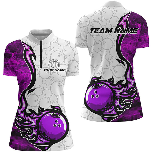 Custom Purple Flame Bowling Shirts For Women Bowling Pattern Bowling Team Jerseys Bowlers IPHW5511