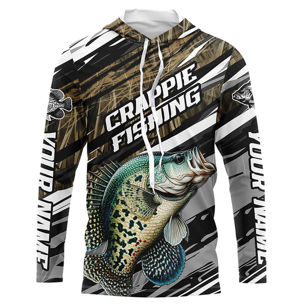 Crappie Fishing Camo Long Sleeve Fishing Shirts, Custom Crappie Tournament Fishing Jerseys IPHW5953