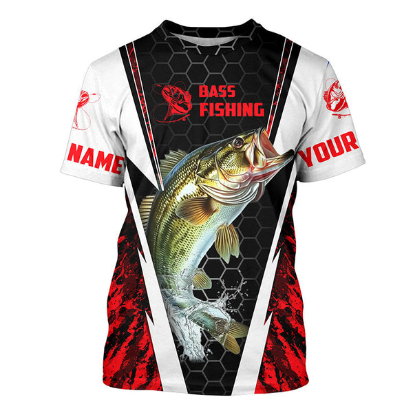 Personalized Bass Fishing Sport Jerseys, Bass Fishing Long Sleeve Tournament Shirts | Red Camo IPHW4405