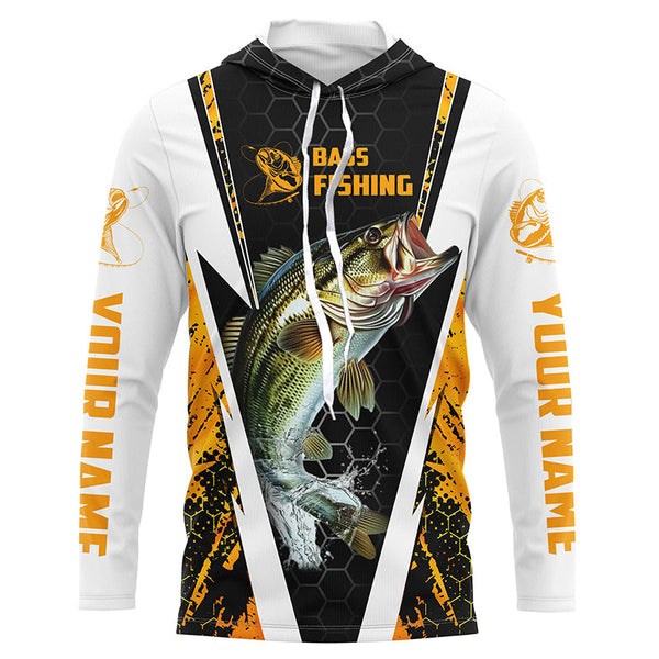 Personalized Bass Fishing Sport Jerseys, Bass Fishing Long Sleeve Tournament Shirts | Yellow Camo IPHW4406