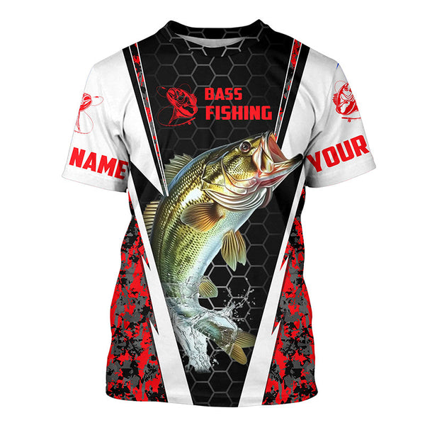 Personalized Bass Fishing Sport Jerseys, Bass Fishing Long Sleeve Tournament Shirts | Red Camo IPHW4407