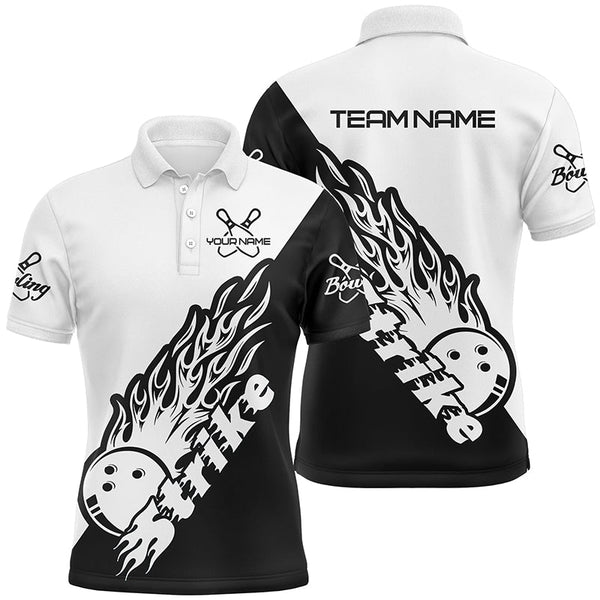 Custom Bowling Shirts For Men, Bowling Team Shirts Bowling Strike | Black And White IPHW5170