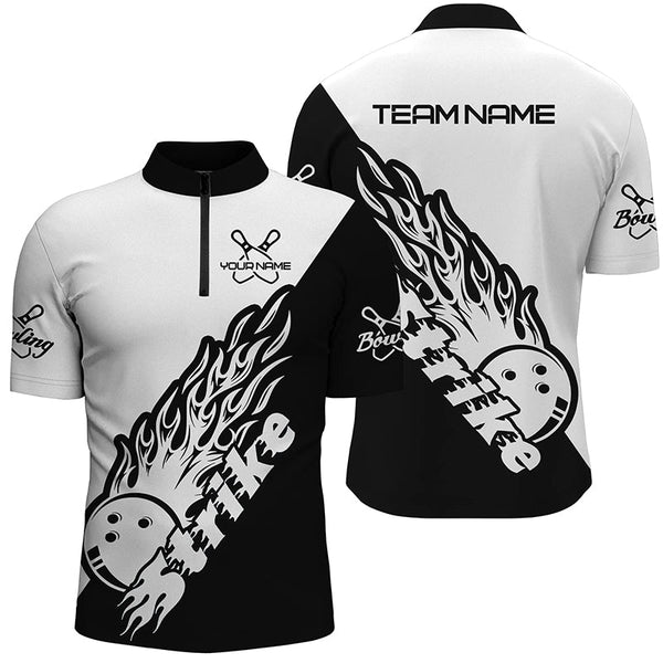 Custom Bowling Shirts For Men, Bowling Team Shirts Bowling Strike | Black And White IPHW5170